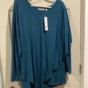 Soft Surroundings Teal Blue Asymmetrical Long Sleeve Tunic